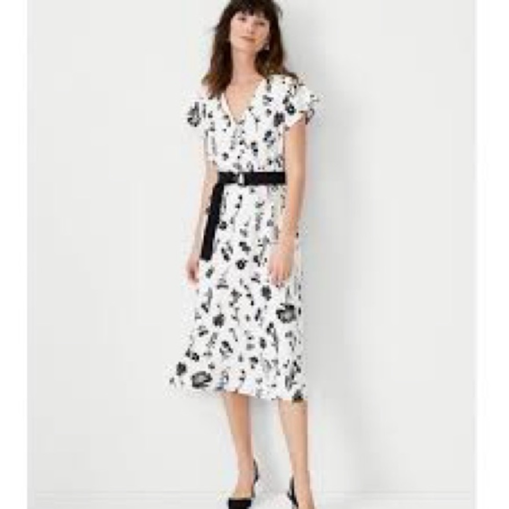 Ann Taylor Black and White Floral Midi Dress